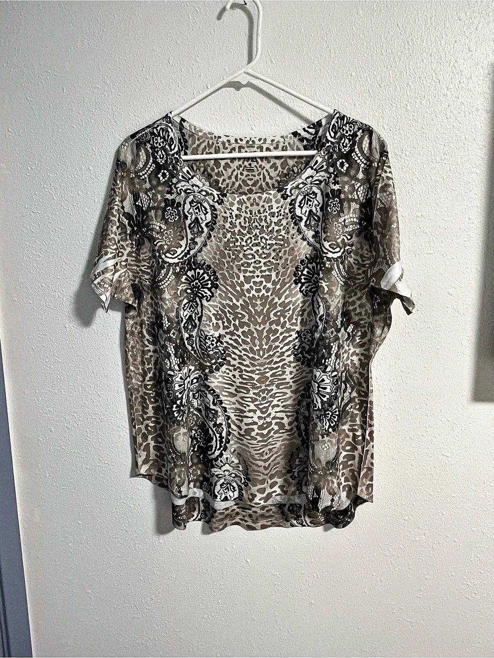 Style&Co Animal Print Short Sleeve Top in Brown & Black Size 2X
